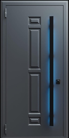 Входная термодверь с металлофиленкой, длинной ручкой с подсветкой и порошковым покрытием RAL 7021 (тип №5)